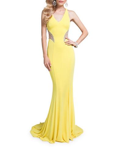 Glamour By Terani Couture Halterneck Cutout Back Gown