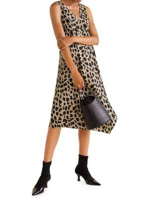 Mango Leopard Print Sleeveless Shift Dress