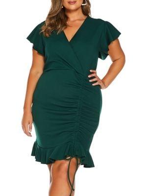 Quiz Curve Plus Ruched Cap-sleeve Dress