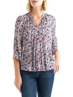 Lucky Brand Ditsy Floral Gathered Top
