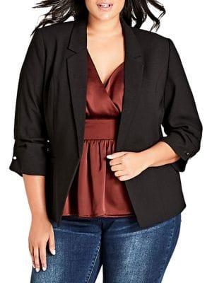 City Chic Plus Three-quarter Sleeve Blazer