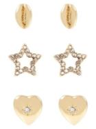 Bcbgeneration Beachcomber Shell Mixed 3-pair Goldtone & Crystal Earrings