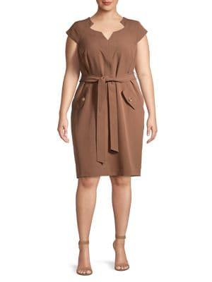Kasper Plus Belted Starneck Dress