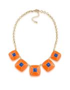 1st And Gorgeous Enamel Pyramid Pendant Statement Necklace In Blue And Orange