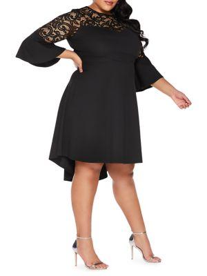 Quiz Curve Plus Lace Three-quarter Sleeve A-line Dress