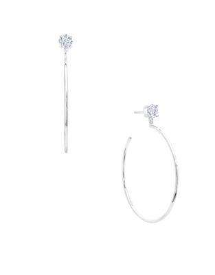 Crislu Swinging Hoops Crystal, Sterling Silver And Platinum Stud Hoop Earrings