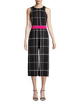 Gabby Skye Windowpane Sleeveless Jumpsuit