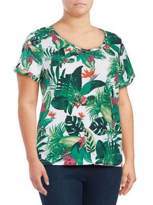 Lord & Taylor Plus Tropical Leaf Tee