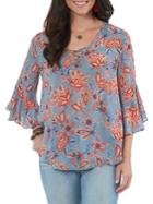 Democracy Bell-sleeve Lace-up Hi-lo Blouse