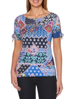 Rafaella Petite Patchwork Printed Tie T-shirt