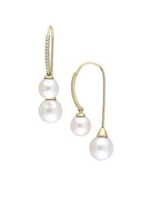 Sonatina Cultured Freshwater Pearl, Diamond And 14k Yellow Gold Threader Earrings
