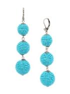 Miriam Haskell Woven Turquoise Beaded Ball Triple Drop Earrings