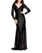 Theia Long Sleeve Beaded Gown