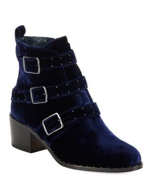 424 Fifth Finn Side Buckle Velvet Booties