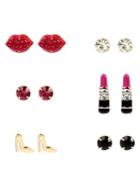 Betsey Johnson Goldtone Lipstick Stud Earring Set In Gift Box