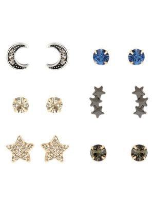 Betsey Johnson Goldtone Celestial Stud Earring Set In Gift Box