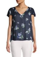 Lucky Brand Floral Flutter-sleeve Blouse