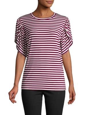 Michael Michael Kors Striped Petal-sleeve Top