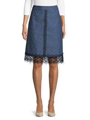 Karl Lagerfeld Paris Lace-trimmed Denim Skirt