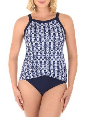Shape Solver Denim Weave Printed Tankini