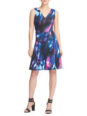 Donna Karan Scuba Printed Fit & Flare Dress