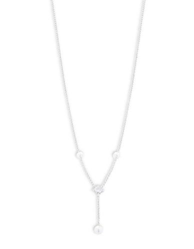 Nadri Crystal And Faux Pearl Lariat Necklace