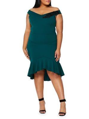 Quiz Curve Plus Bardot Frill Knee-length Sheath Dress