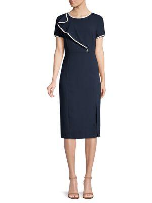 Donna Karan Textured Piping Ruffle Knit Sheath Dress