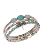 Lucky Brand Silvertone And Faux Turquoise Three Bangle Set