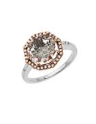 Lord & Taylor White Quartz And Diamond Ring In Sterling Silver With 14k Rose Gold