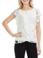 Vince Camuto Petite Embroidered Ruffle-sleeve Blouse