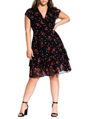 City Chic Plus I Love You Floral Fit-&-flare Dress