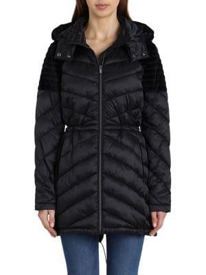 Badgley Mischka Velvet-trim Quilted Puffer Jacket