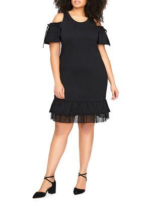 Addition Elle Love And Legend Plus Fashion Jersey Frilled Cold-shoulder Dress