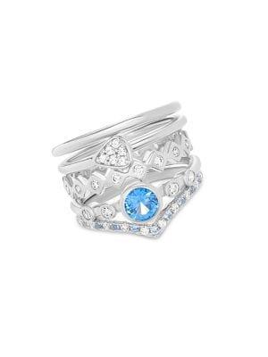 Lord & Taylor Rhodium-plated Sterling Silver And Cubic Zirconia Five-piece Stackable Ring Set