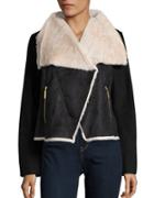 Betsey Johnson Faux Fur And Faux Suede Wool Coat