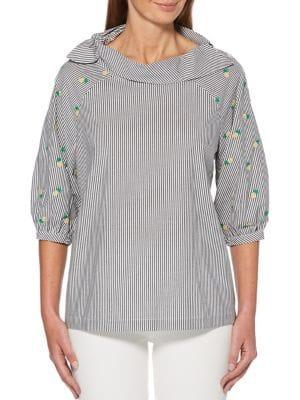 Rafaella Petite Pineapple Stripe Knot-neck Top