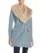 Belle By Badgley Mischka Wool-blend Faux Fur Collar Walker Coat