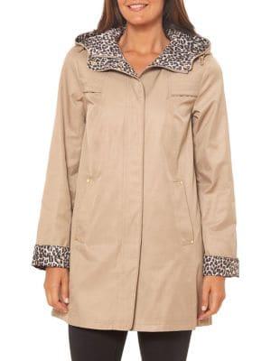Jones New York Collection Contrast Leopard-print Cotton-blend Hooded Jacket
