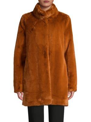 Calvin Klein Stand Collar Faux Fur Coat