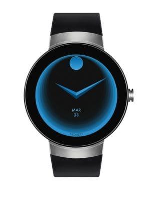 Movado Connect Bold Motion Silvertone & Black Silicone Strap Smart Watch