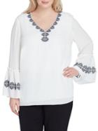 Tahari Arthur S. Levine Plus Embroidered Flounce-sleeve Blouse