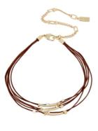 Kenneth Cole New York Mixed Beaded Multi Row Leather Choker Necklace