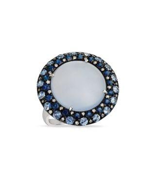 Marco Moore Diamond, Chalcedony, Sapphire And 14k White Gold Ring, 0.18 Tcw