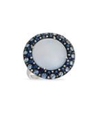Marco Moore Diamond, Chalcedony, Sapphire And 14k White Gold Ring, 0.18 Tcw