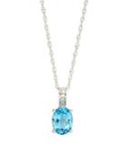 Lord & Taylor 14k White Gold Diamond And Swiss Blue Topaz Pendant Necklace