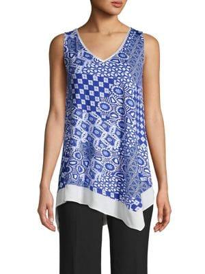 Context Printed Asymmetric Sleeveless Top