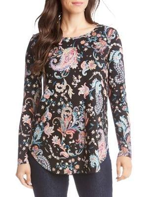 Karen Kane Long-sleeve Shirttail Paisley-print Tee