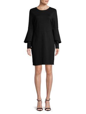 H Halston Shift Dress With Trumpet Sleeve