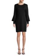 H Halston Shift Dress With Trumpet Sleeve